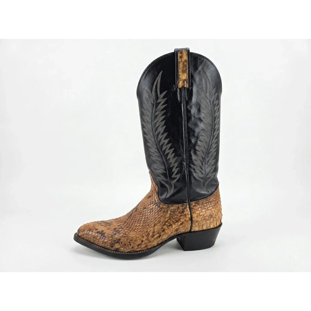 J Chisholm Men's Western Cowboy Boots Brown Python and Leather Size 8.5D USA